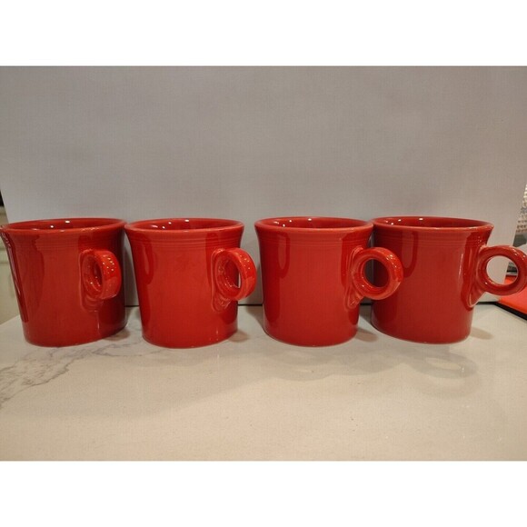 Set of 4 Fiesta Fiestaware HLC S Scarlett Red Mug Tom Jerry Ring Handle - Picture 1 of 7